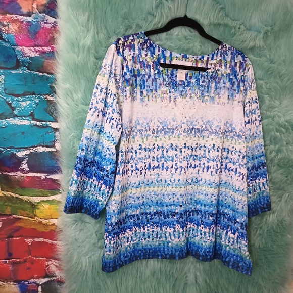 Alfred Dunner Blue White and Green Half Sleeve Top Size XL - Picture 4 of 9